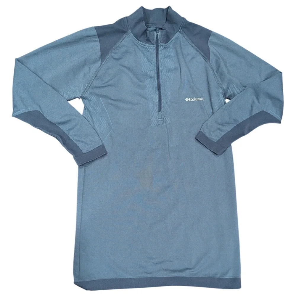 COLUMBIA Mens Omni-Heat Base Layer MEDIUM Blue Quarter Zip Thermal Top Pullover‎